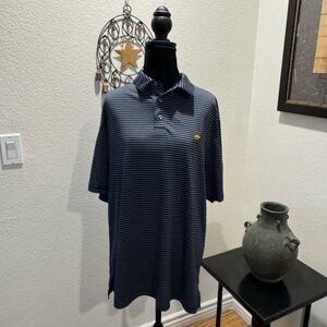 Navy Striped Polo Shirt with Yellow Logo
